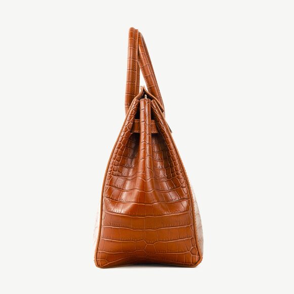 Teddy Blake Gigi Croco Camel Brown Top Handle Leather Handbag - Picture 3 of 12